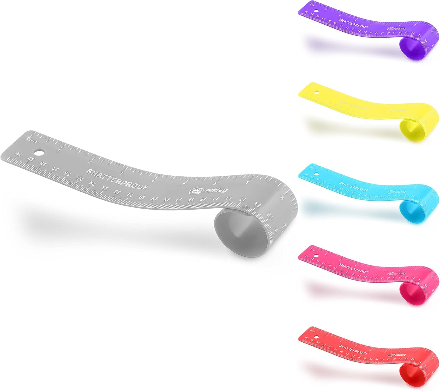 Enday Flexible Blue 12 in (30 cm) Soft Plastic Shatter Resistant Straight Edge Ruler, Bendable Kids & Adults Ruler w/Inches & Metrics