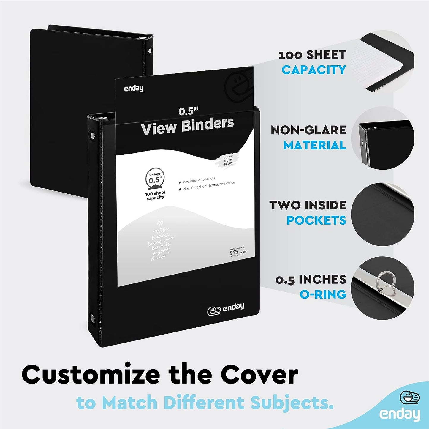 1/2″ 3-Ring View Binder w/ 2-Pockets - Black