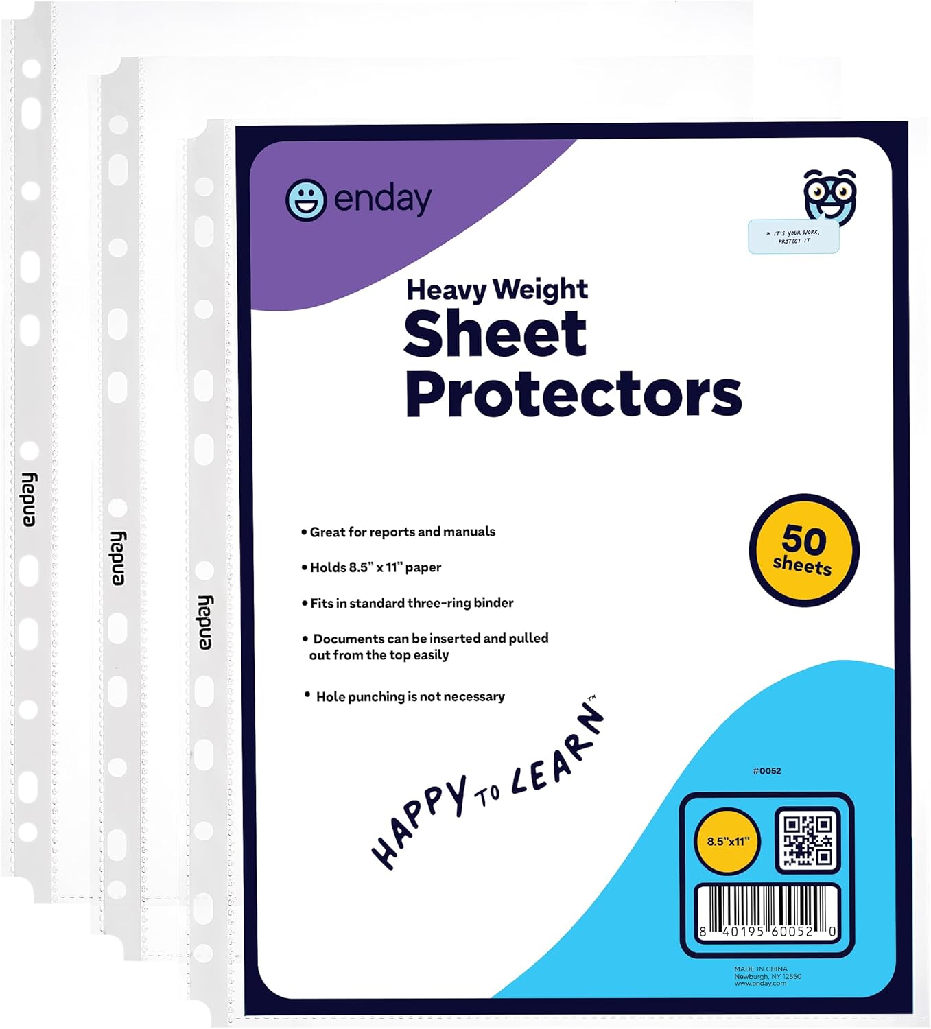 Clear Sheet Protectors for 3 Ring Binder Page Protectors 50 Pack- 8.5†x 11†Non Glare, Clear Heavy Duty Page Protector Binder Sleeves, Plastic Sheet Protectors - by Enday