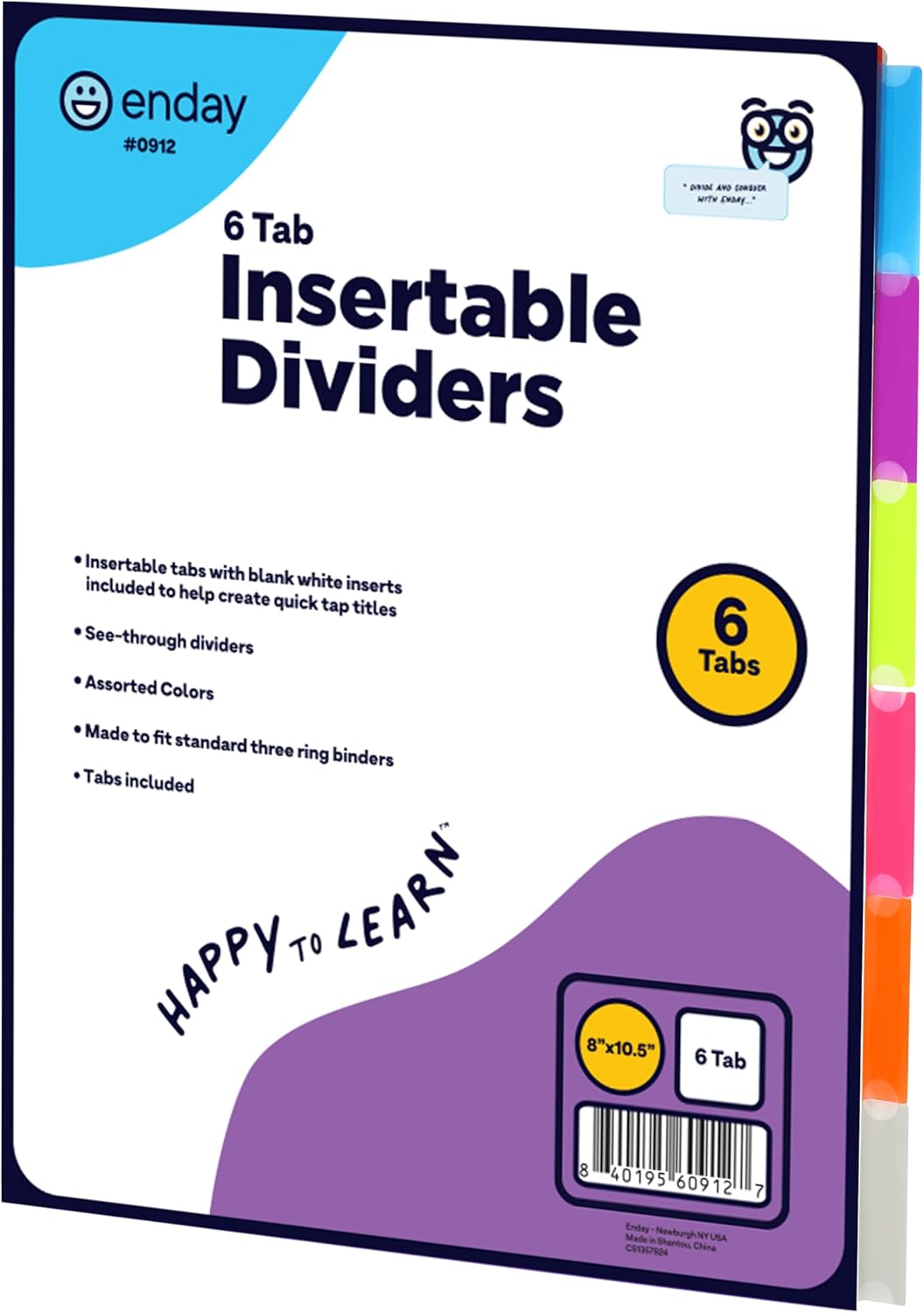 Binder Dividers with Tabs, 5 Dividers for 3 Ring Binder Standard Index Folder Dividers, Plastic Multicolor Dividers with White Insertable Tabs – by Enday (5-Tab, 1 Pack)