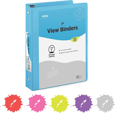 1" 3-Ring View Binder w/ 2-Pockets - Blue