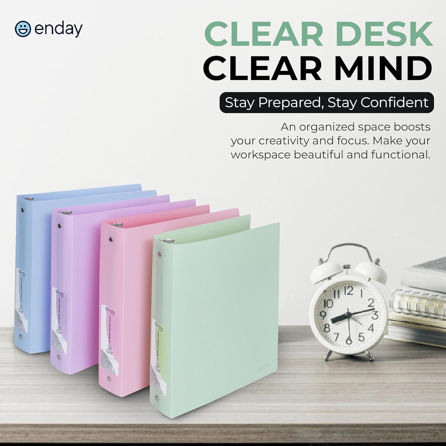 Enday 3 Ring Binder 1.5 inch (4 Pack) Pastel Flexible Binders Round Ring with Pocket, Holds 280 Sheets, for Home and School Supplies in Blue, Purple, Pink and Green – by Enday