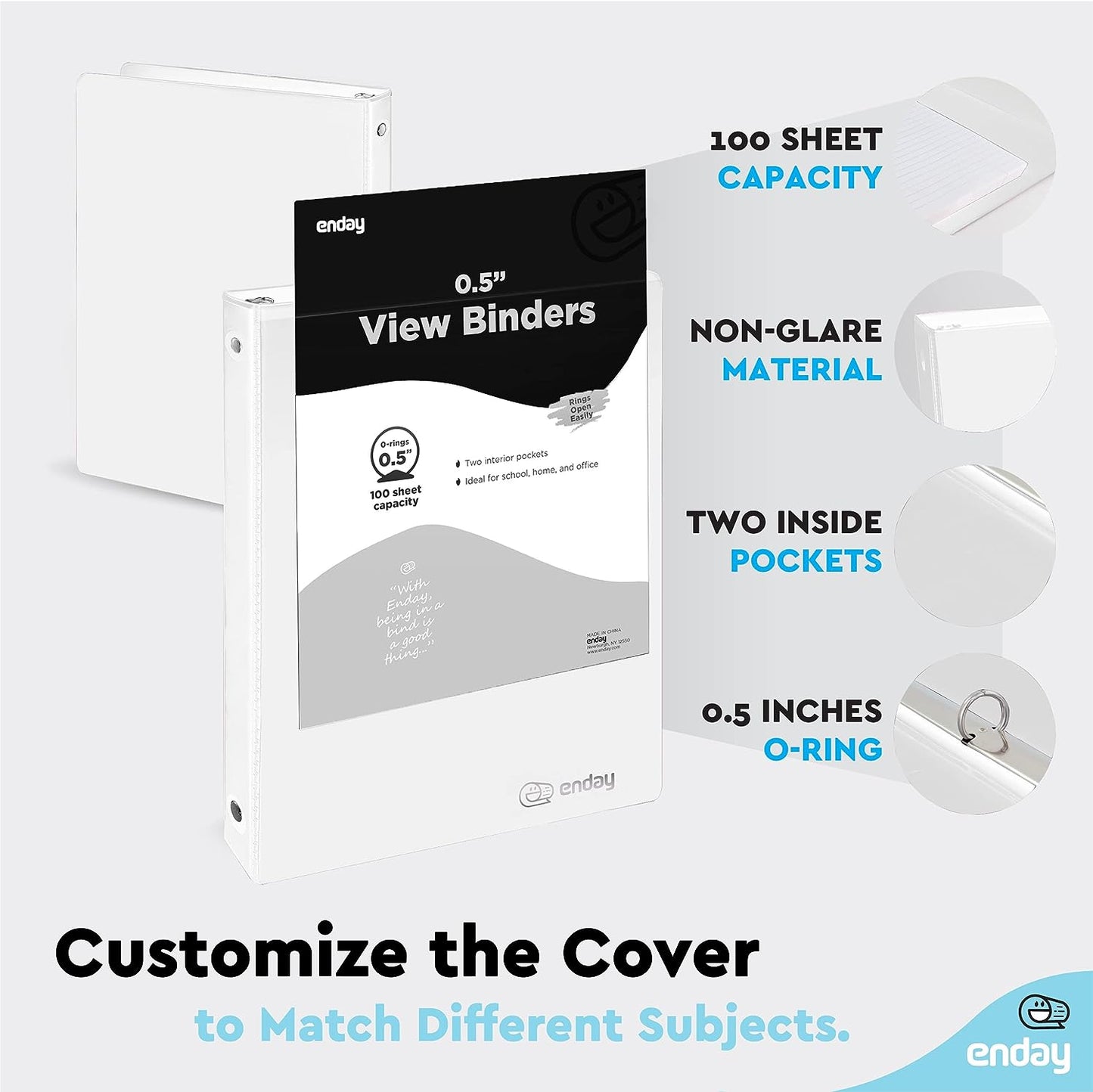 1/2″ 3-Ring View Binder w/ 2-Pockets - White