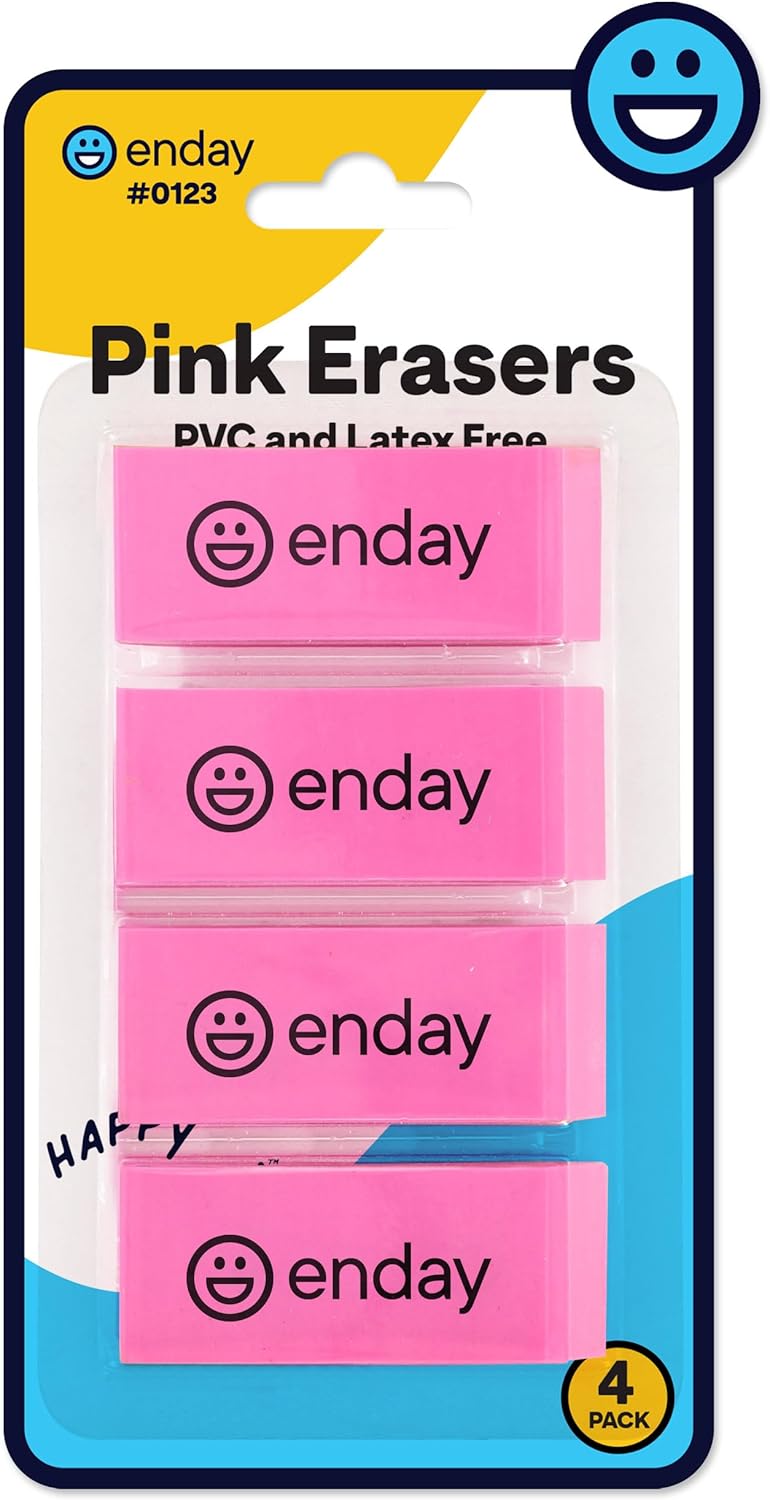 Erasers Pencil, Oval Hi Polymer Large Soft Eraser, Rubber and Non – Abrasive Eraser, Cute Drawing School Supplies Fun for Kids and Artists Erasers in Pink, Purple, Blue, Green (4 PC) – by Enday