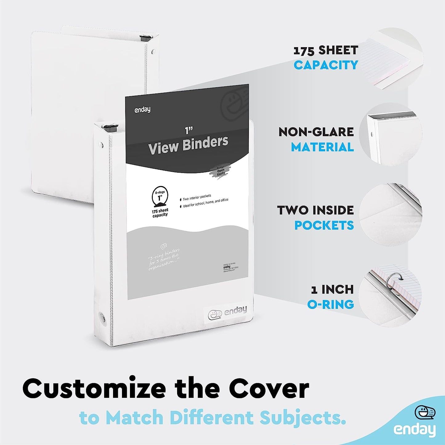 1" 3-Ring View Binder w/ 2-Pockets - White
