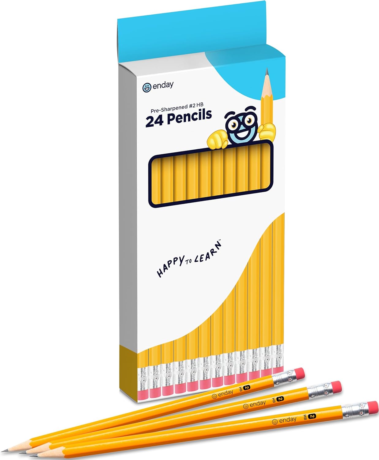 Enday Presharpened #2 Pencils 24 Count, Wood-Cased Yellow Sharpened Pencils with Latex-Free Eraser, for School, Office and Classroom Supplies