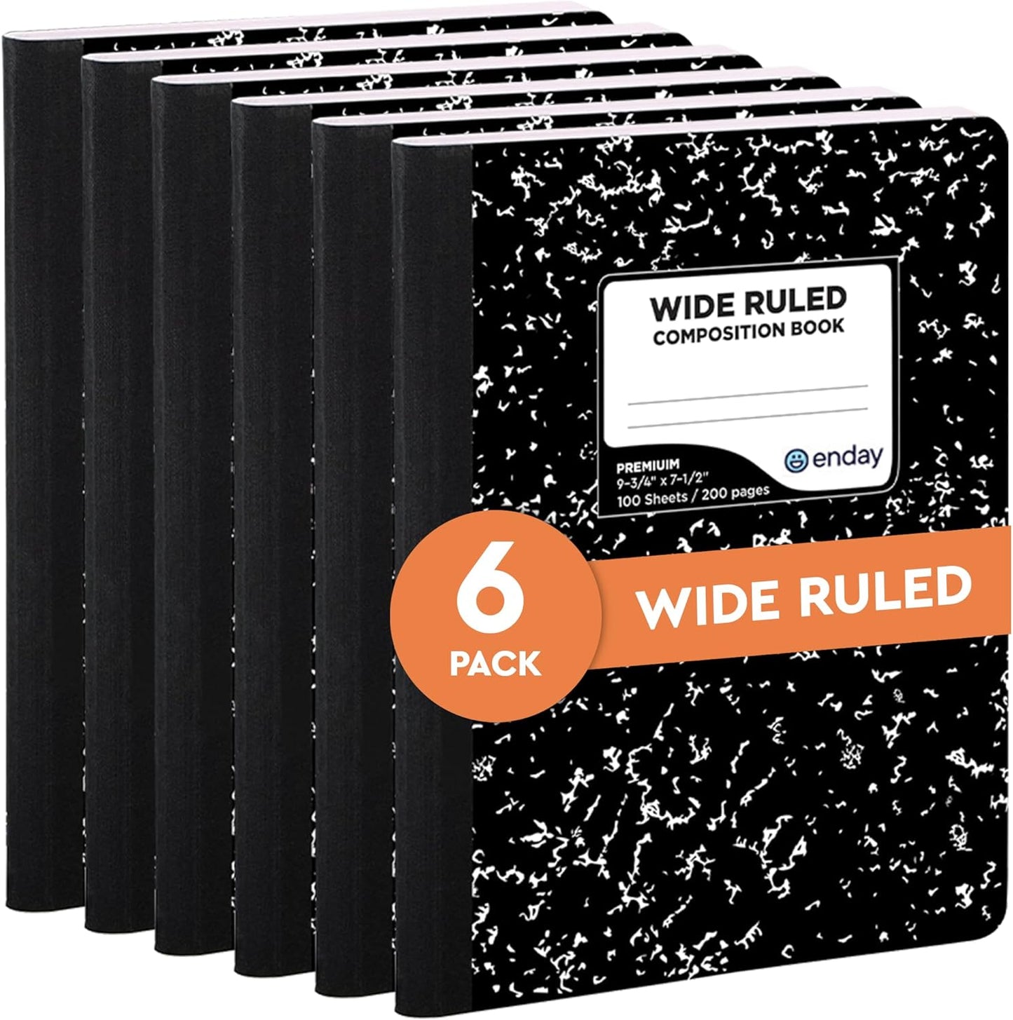 Emraw Marble Composition Notebook Wide Ruled Paper, 2 Pack, 9-3/4" x 7-1/2", 100 Sheets per Notebook Durable Cover Writing Book for school and journaling โ by Enday