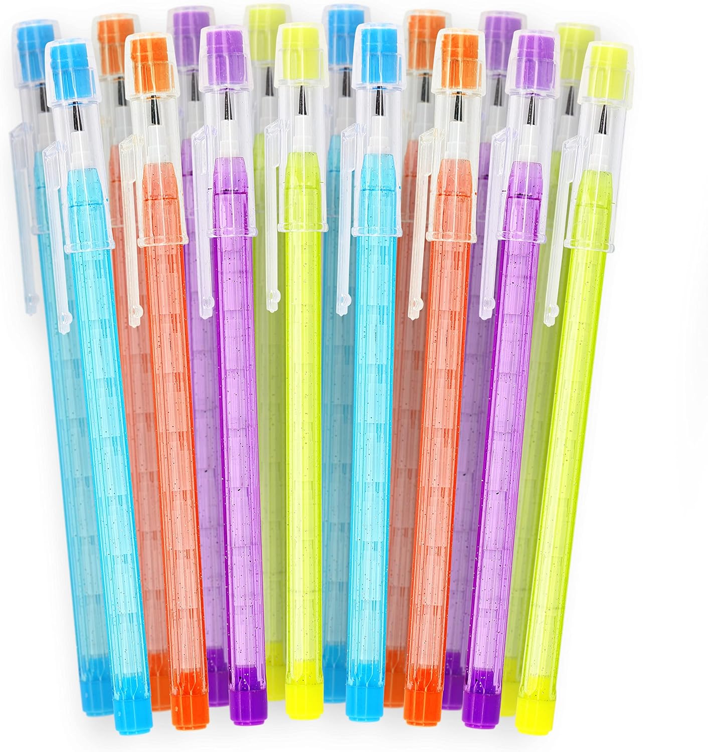 Emraw No 2 HB Translucent Pencils Multipoint Non-Sharpening Stackable Pencil with Matching Eraser (Pack of 16) - for Girls, Kids, Students, Teachers, Office