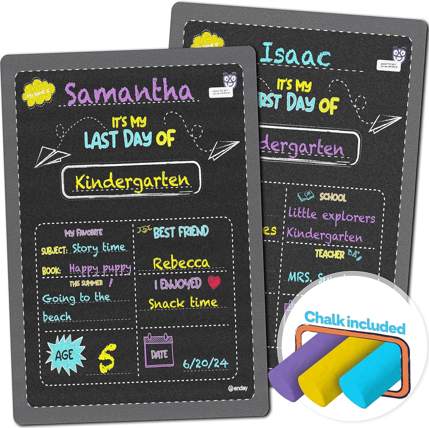 First and Last Day of School Board, 14†X 11†Double-Sided Back to School Signs, My First Day of School Chalkboard Sign for Kids, 1st Day of School Sign Preschool Kindergarten Photo Props - by Enday