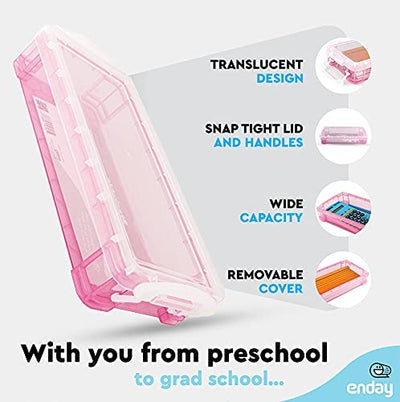 stackable plastic pencil case pink