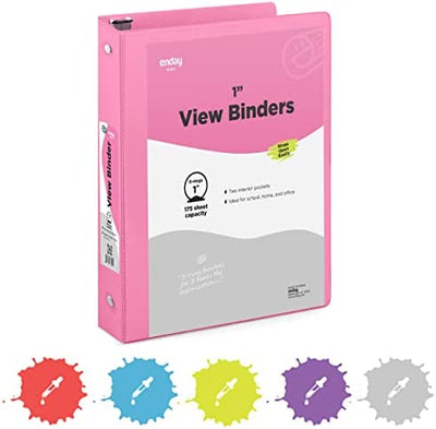 1" 3-Ring View Binder w/ 2-Pockets - Pink