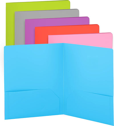 Plastic Solid Color 2-Pockets Poly Portfolio - Blue