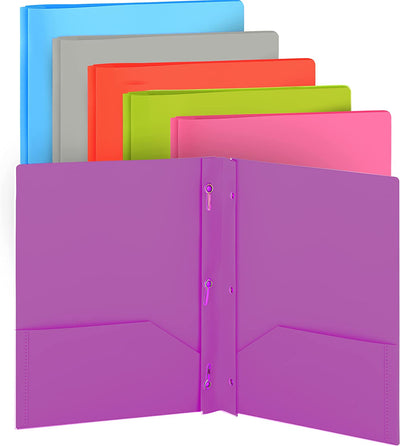 plastic Solid Color 2-Pockets Poly Portfolio w/ 3 Prongs purple