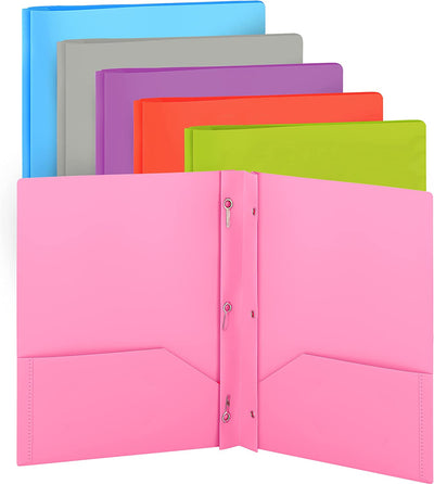 plastic Solid Color 2-Pockets Poly Portfolio w/ 3 Prongs pink