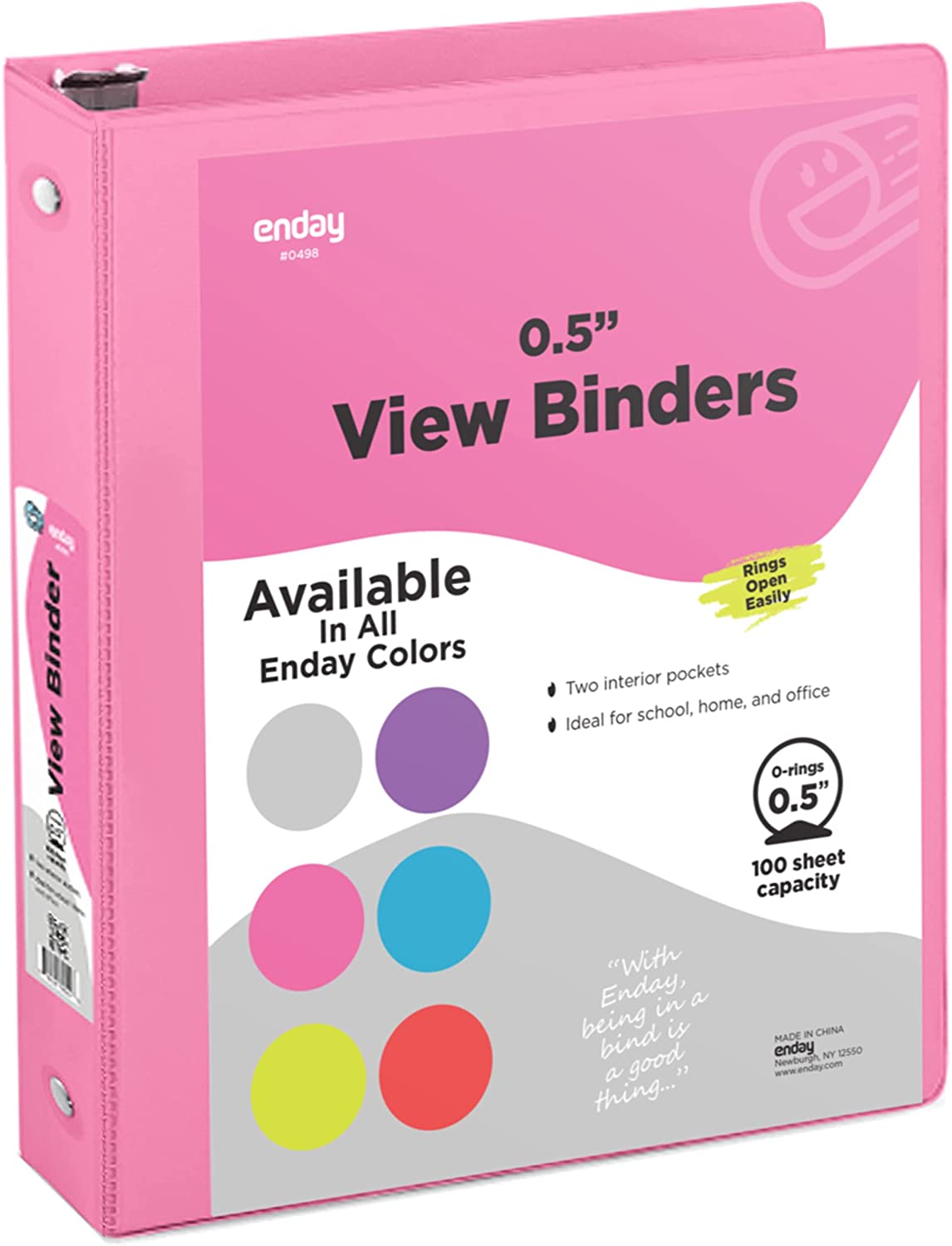 Enday 0.5-inch 3-Ring View Binder with 2-Pockets, Pink