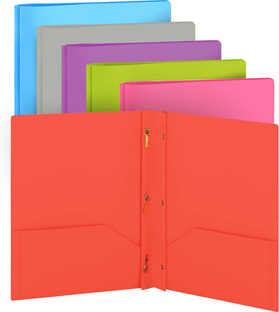 plastic Solid Color 2-Pockets Poly Portfolio w/ 3 Prongs red