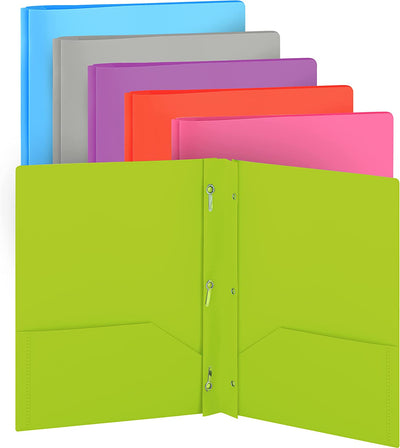 plastic Solid Color 2-Pockets Poly Portfolio w/ 3 Prongs green