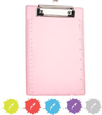 Memo Size Plastic Clipboard w/ Low Profile Clip pink
