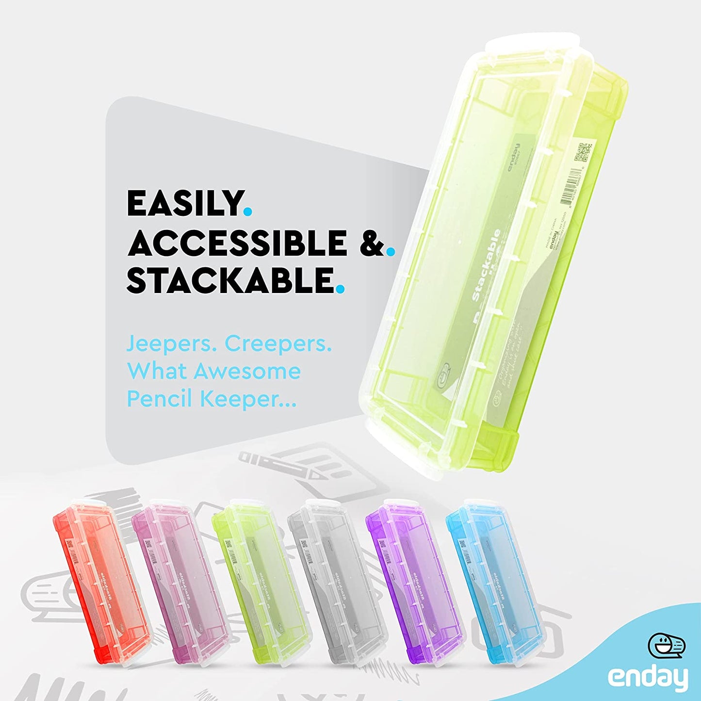 stackable plastic pencil case green