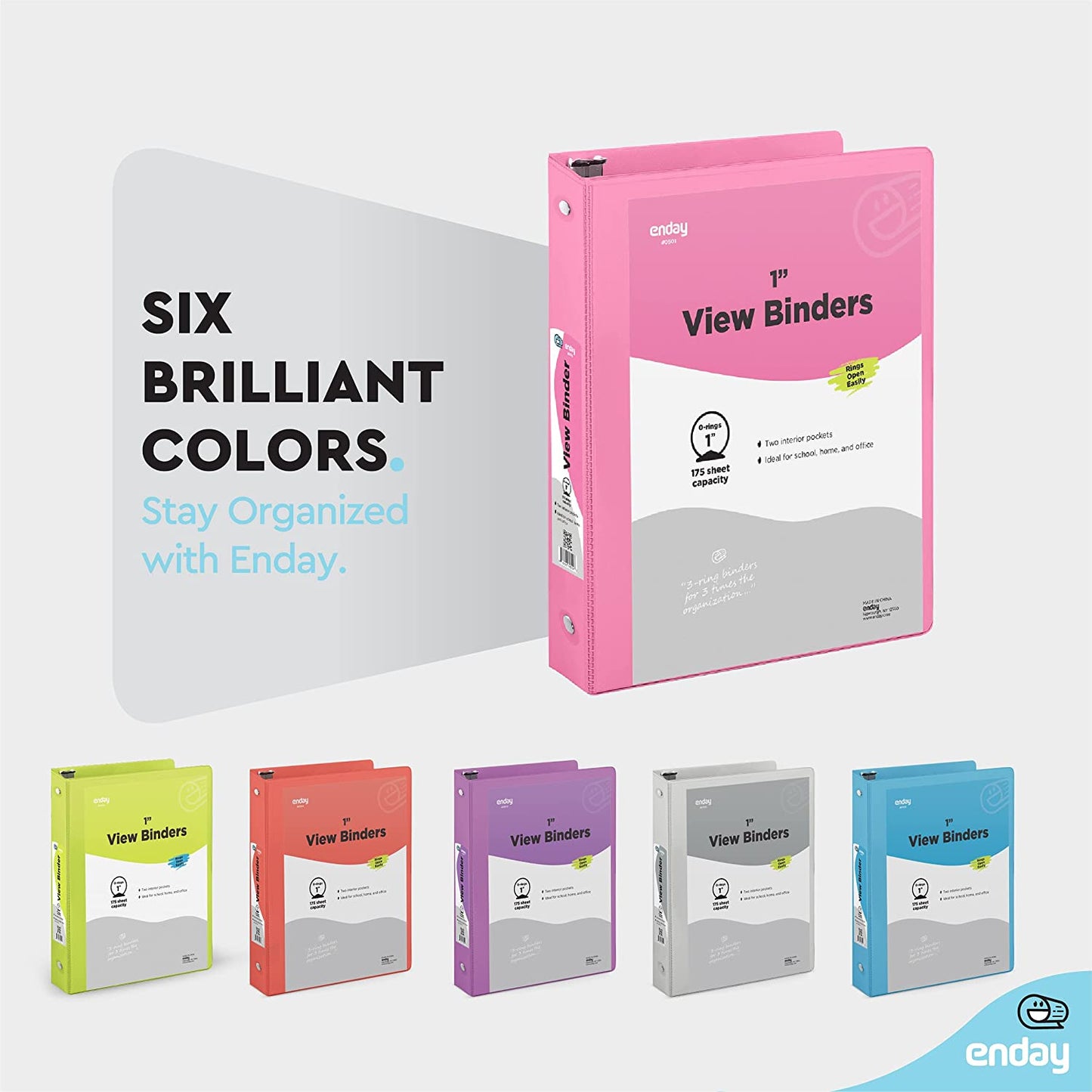 1" 3-Ring View Binder w/ 2-Pockets - Pink