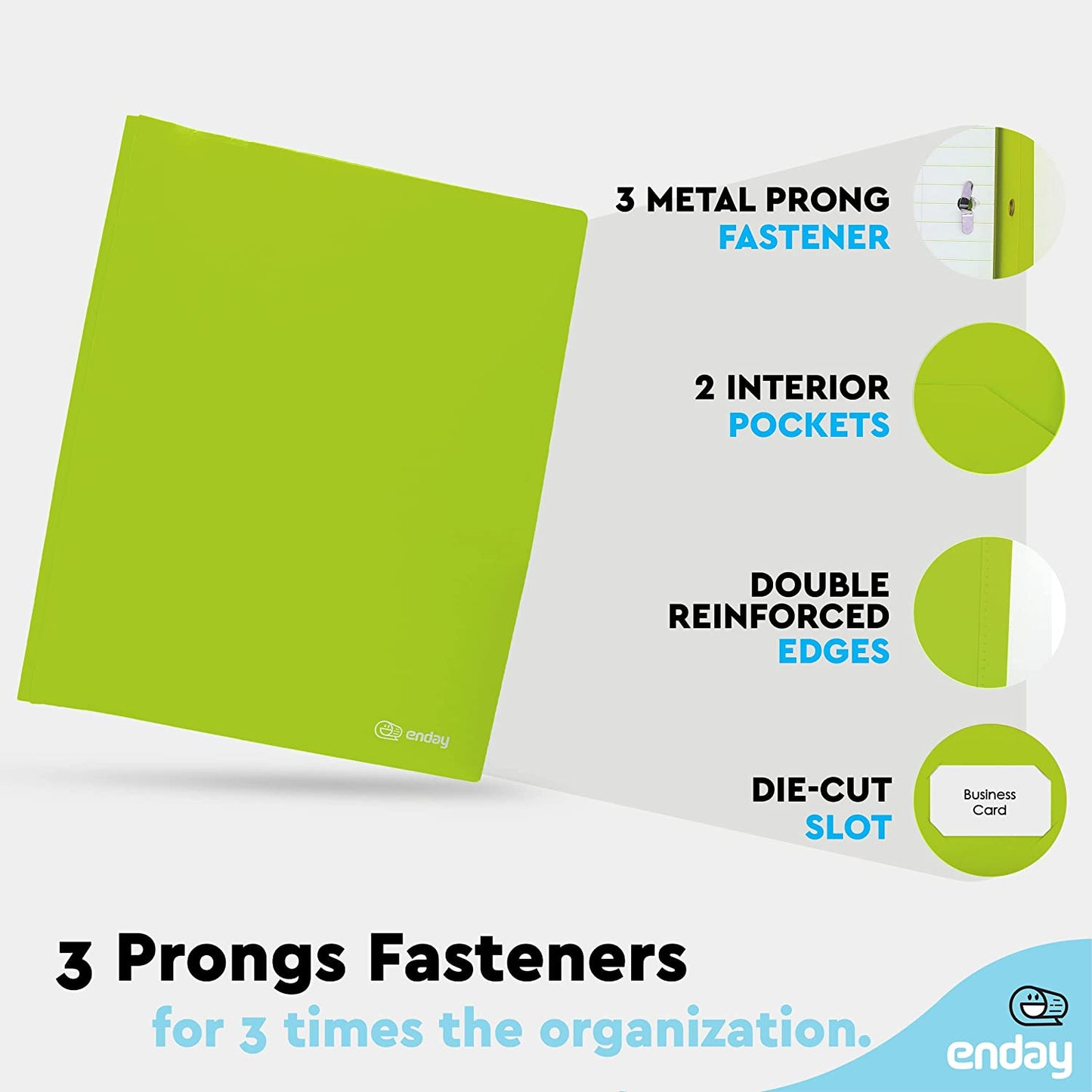 plastic Solid Color 2-Pockets Poly Portfolio w/ 3 Prongs green
