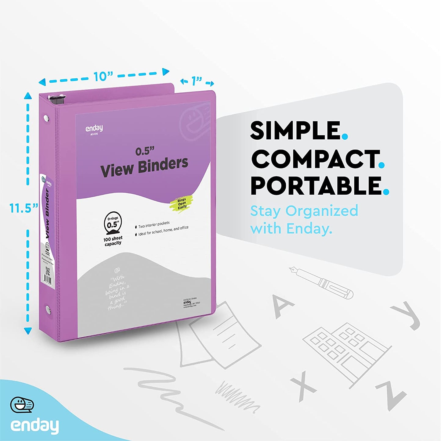 1/2'' 3-Ring View Binder w/ 2-Pockets purple