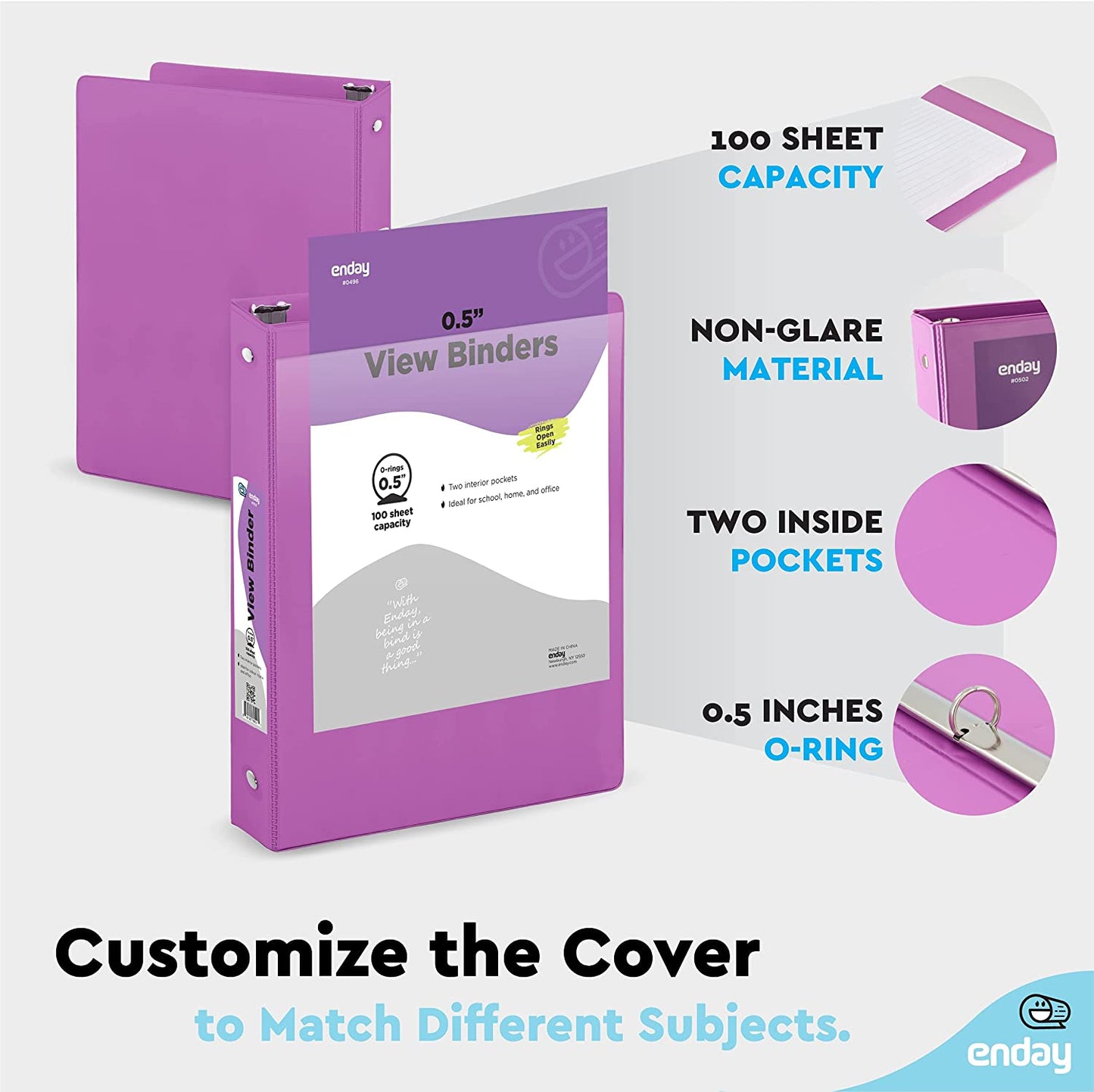 1/2'' 3-Ring View Binder w/ 2-Pockets purple