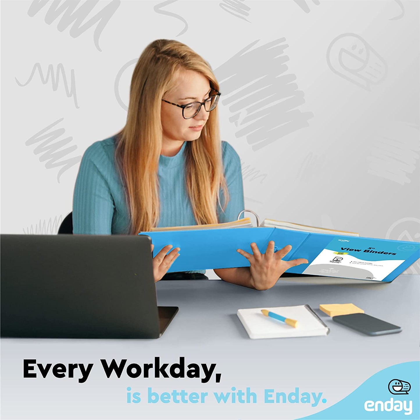 3" Slant-D Ring View Binder w/ 2 Pockets blue