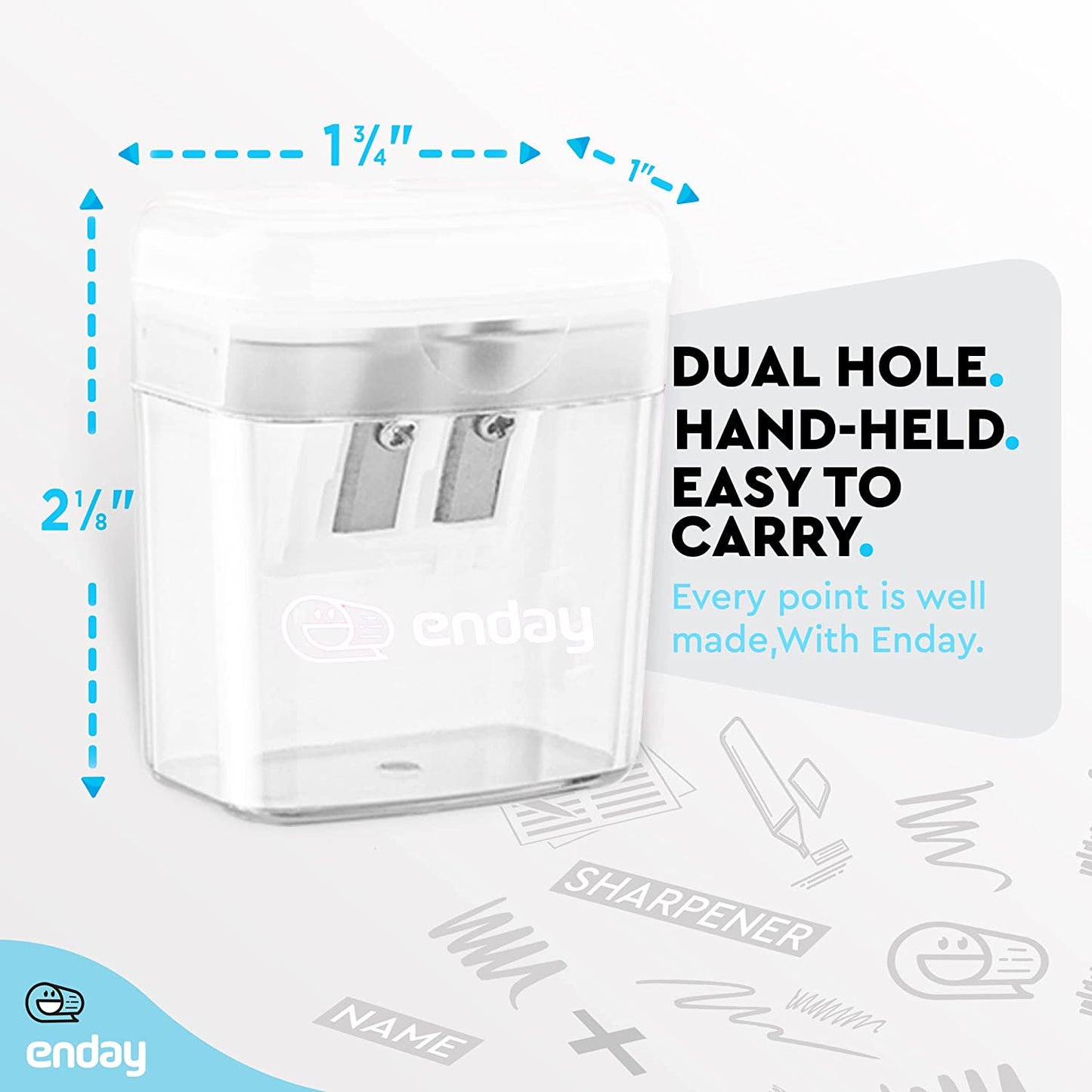 2 hole rectangular sharpener w/recycle bin Enday grey