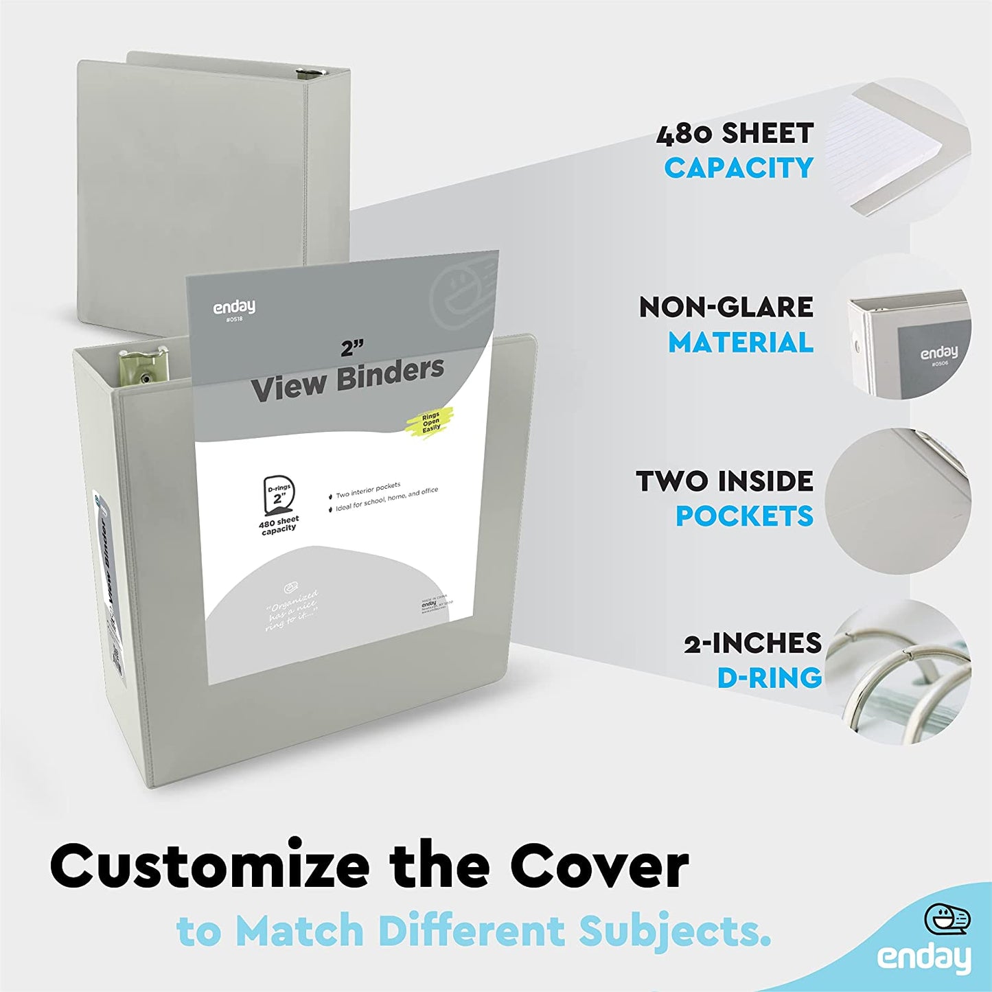 2" Slant-D Ring View Binder w/ 2 Pockets grey