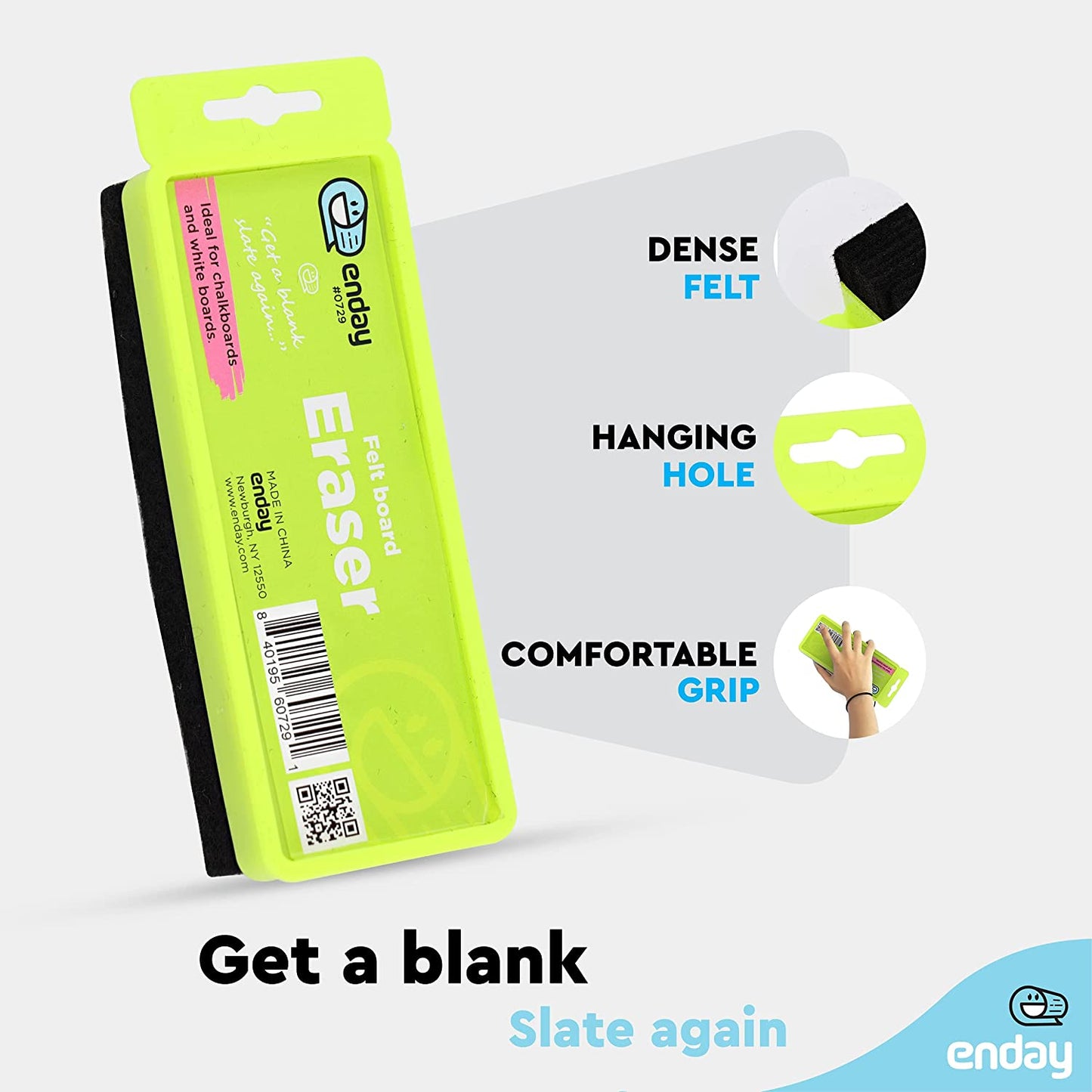 Felt Chalkboard/Whiteboard Eraser w/ Hanger - Green