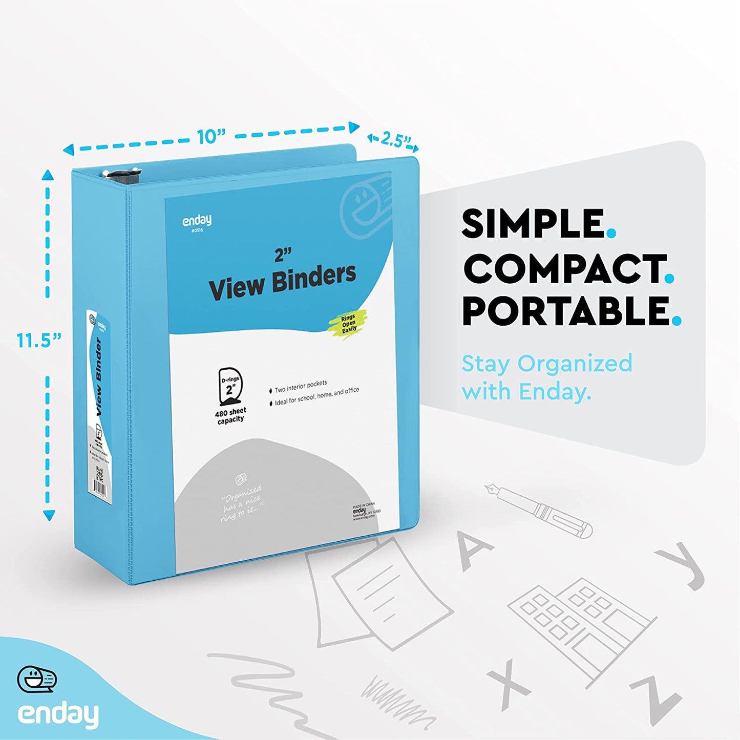2" Slant-D Ring View Binder w/ 2 Pockets - Blue