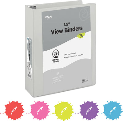 1.5" 3-Ring View Binder w/ 2-Pockets grey