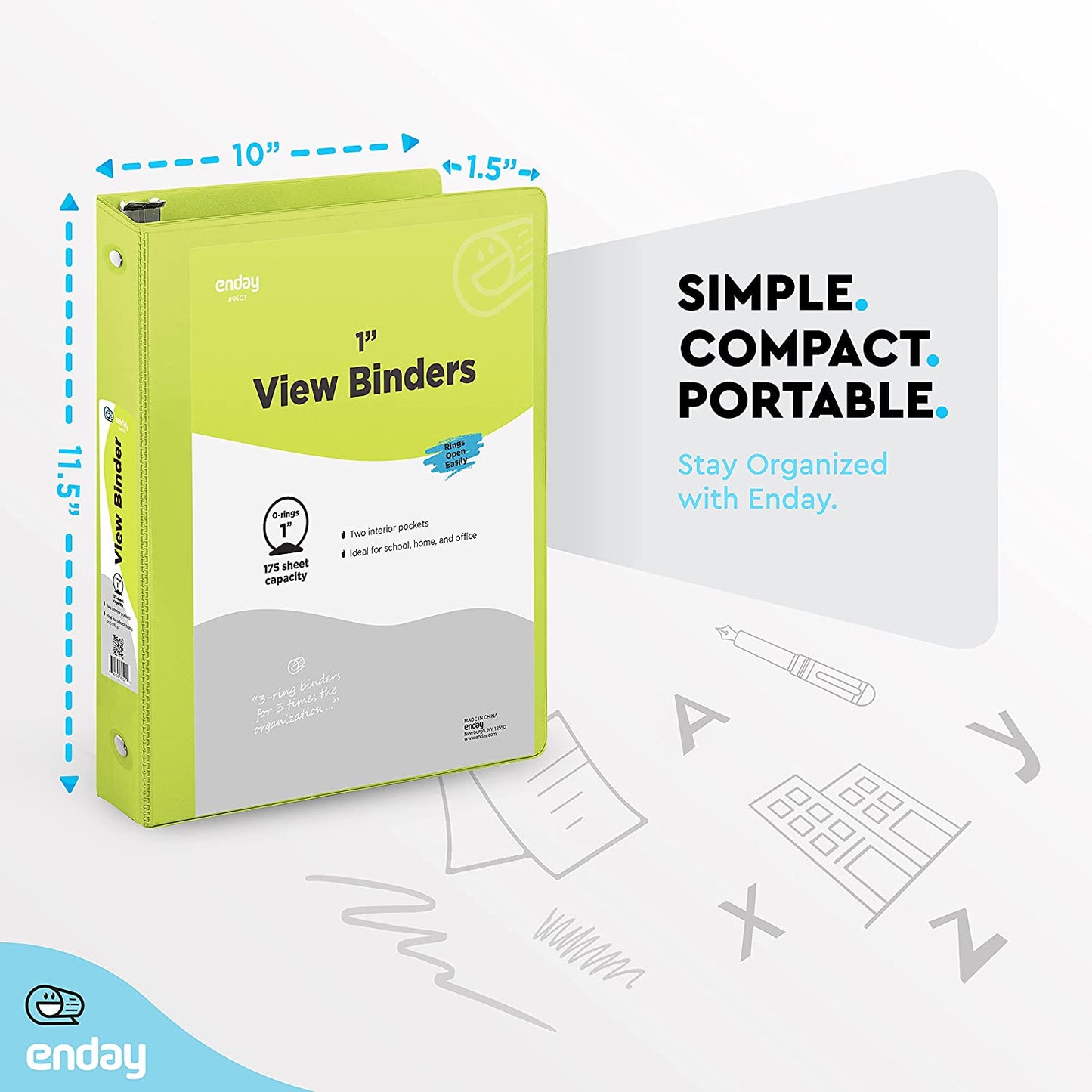 1" 3-Ring View Binder w/ 2-Pockets - Green