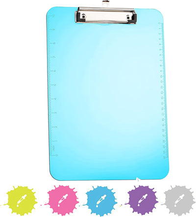 Standard Size Plastic Clipboard 9" x 12" With Hang Loop Low Profile Clip and Rounded Corners - Blue