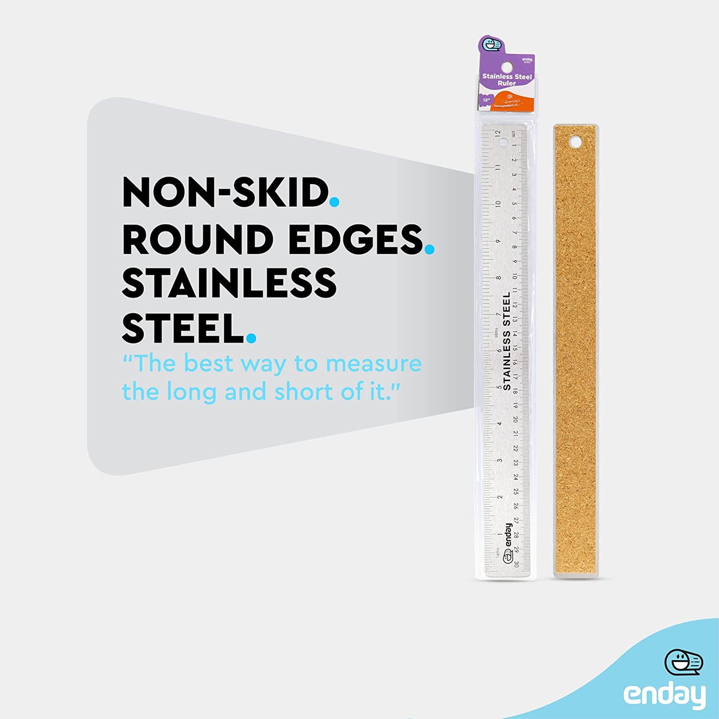 12" (30cm) Stainless Steel Ruler w/ Non Skid Back