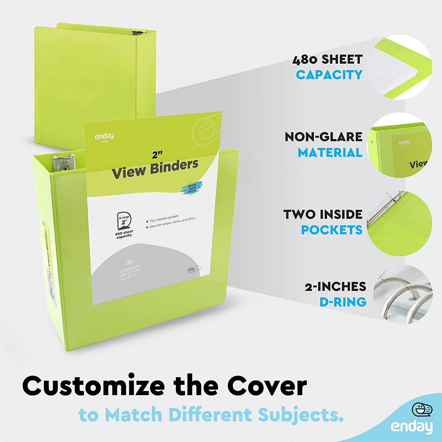 2" Slant-D Ring View Binder w/ 2 Pockets green