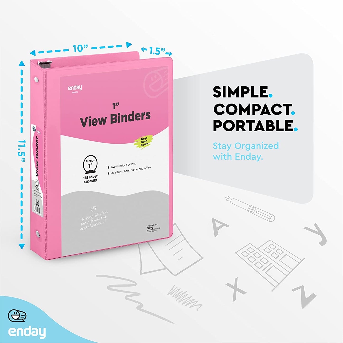 1" 3-Ring View Binder w/ 2-Pockets - Pink