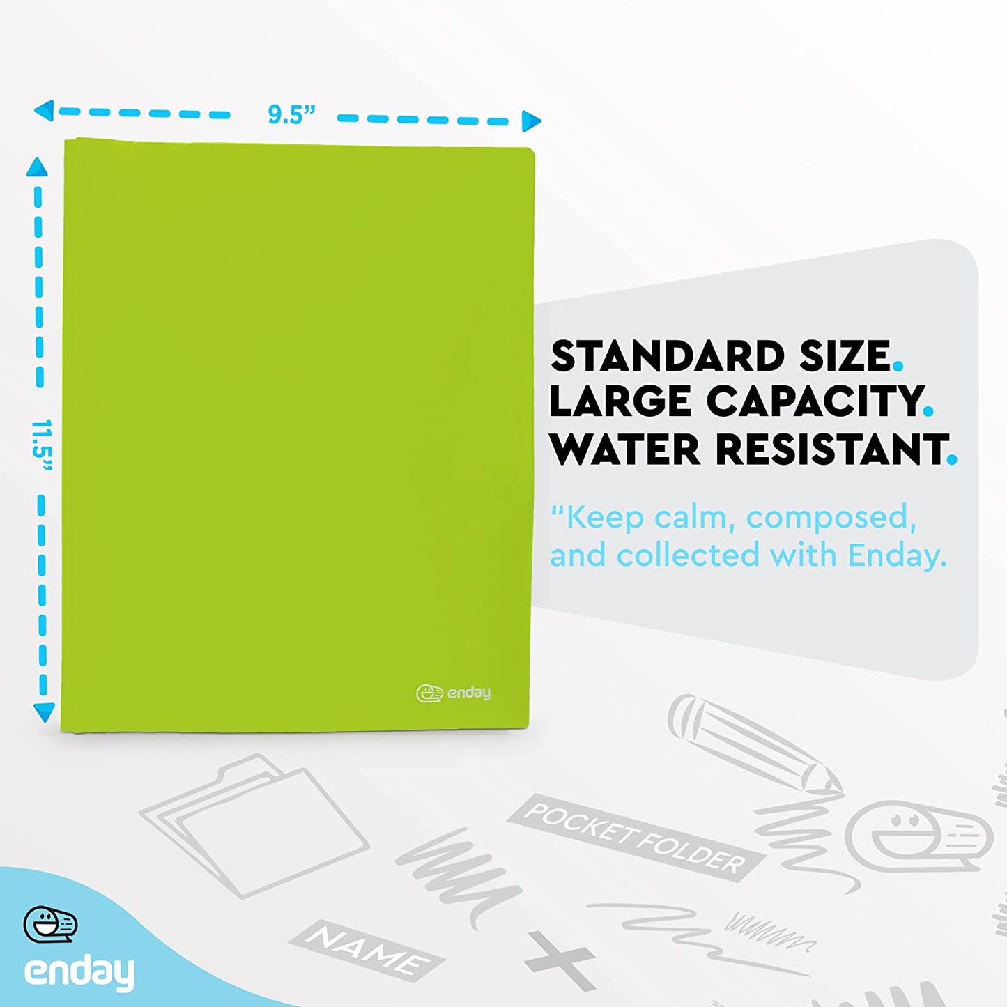 plastic Solid Color 2-Pockets Poly Portfolio w/ 3 Prongs green