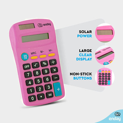 8-Digit Dual Power Pocket Size Calculator pink