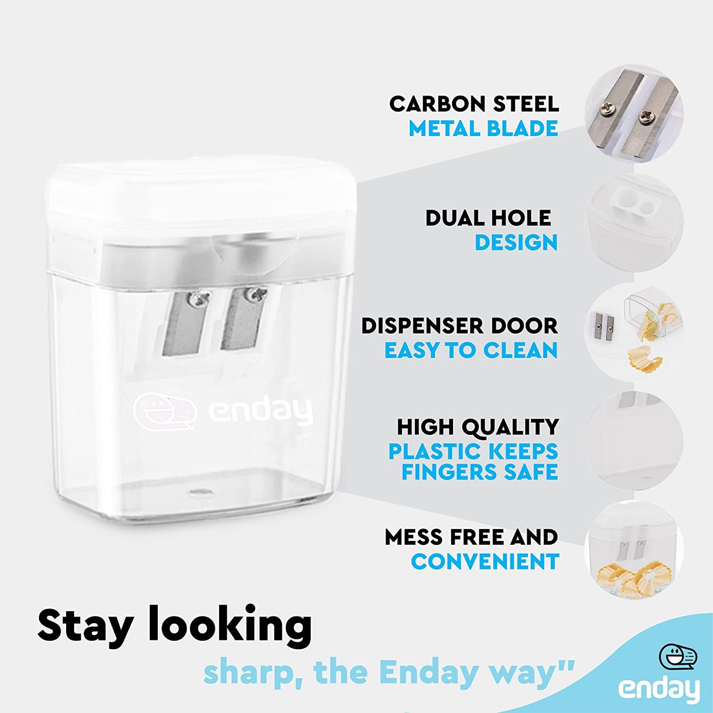2 hole rectangular sharpener w/recycle bin Enday grey