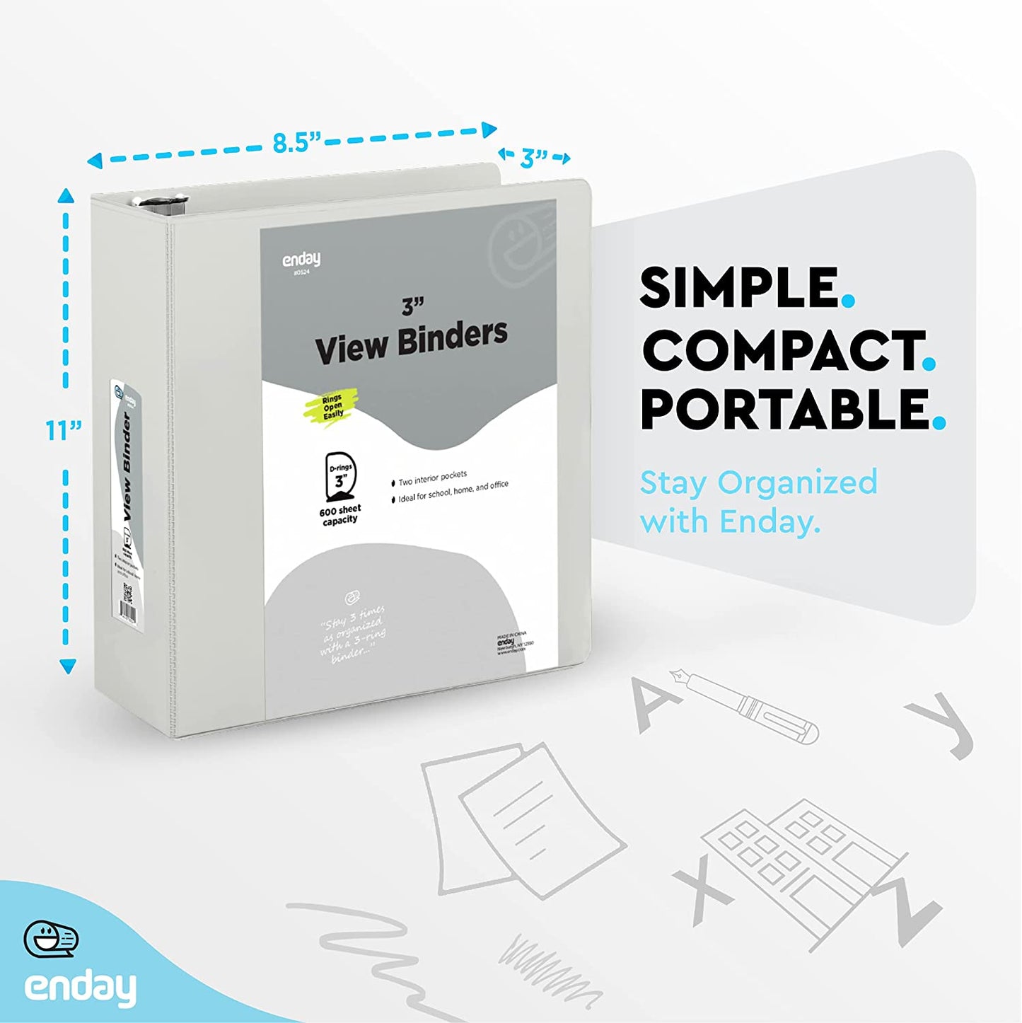 3" Slant-D Ring View Binder w/ 2 Pockets grey