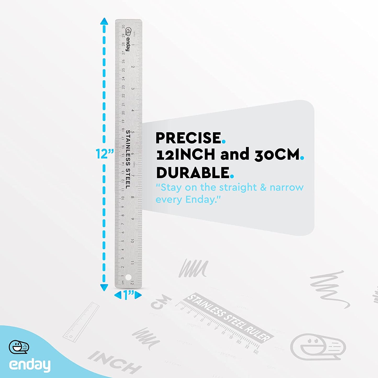 12" (30cm) Stainless Steel Ruler w/ Non Skid Back