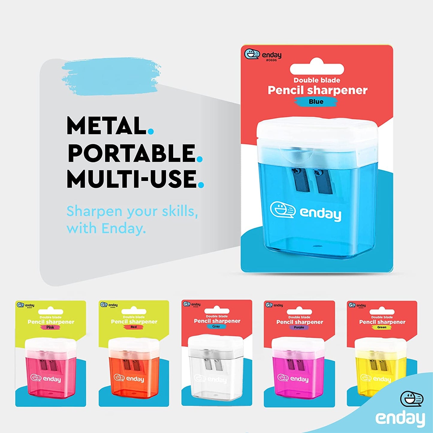 2 hole rectangular sharpener w/recycle bin Enday Blue