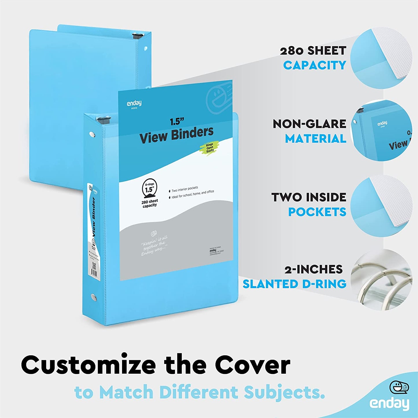 1.5" 3-Ring View Binder w/ 2-Pockets - Blue