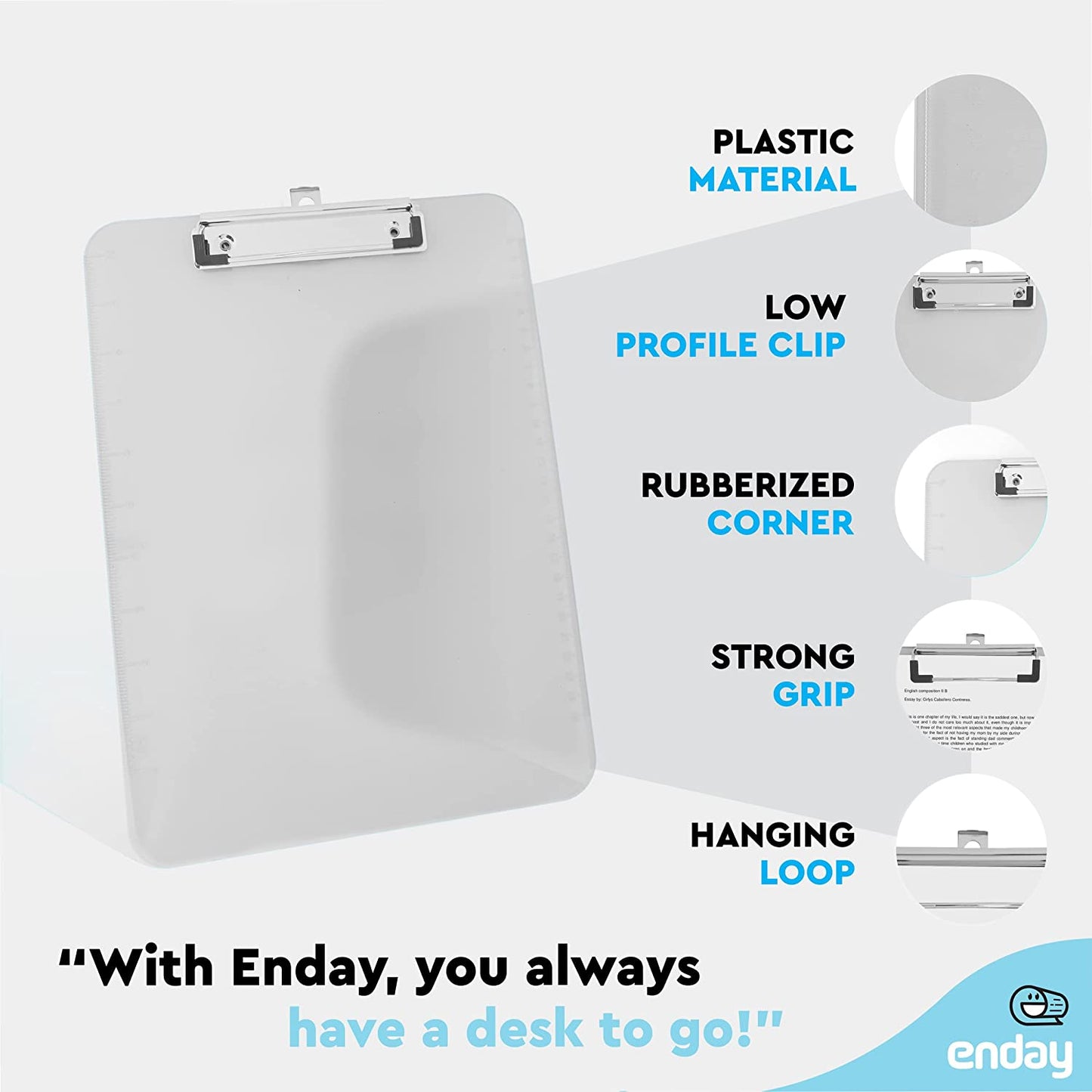 Standard Size Plastic Clipboard w/ Low Profile Clip Grey