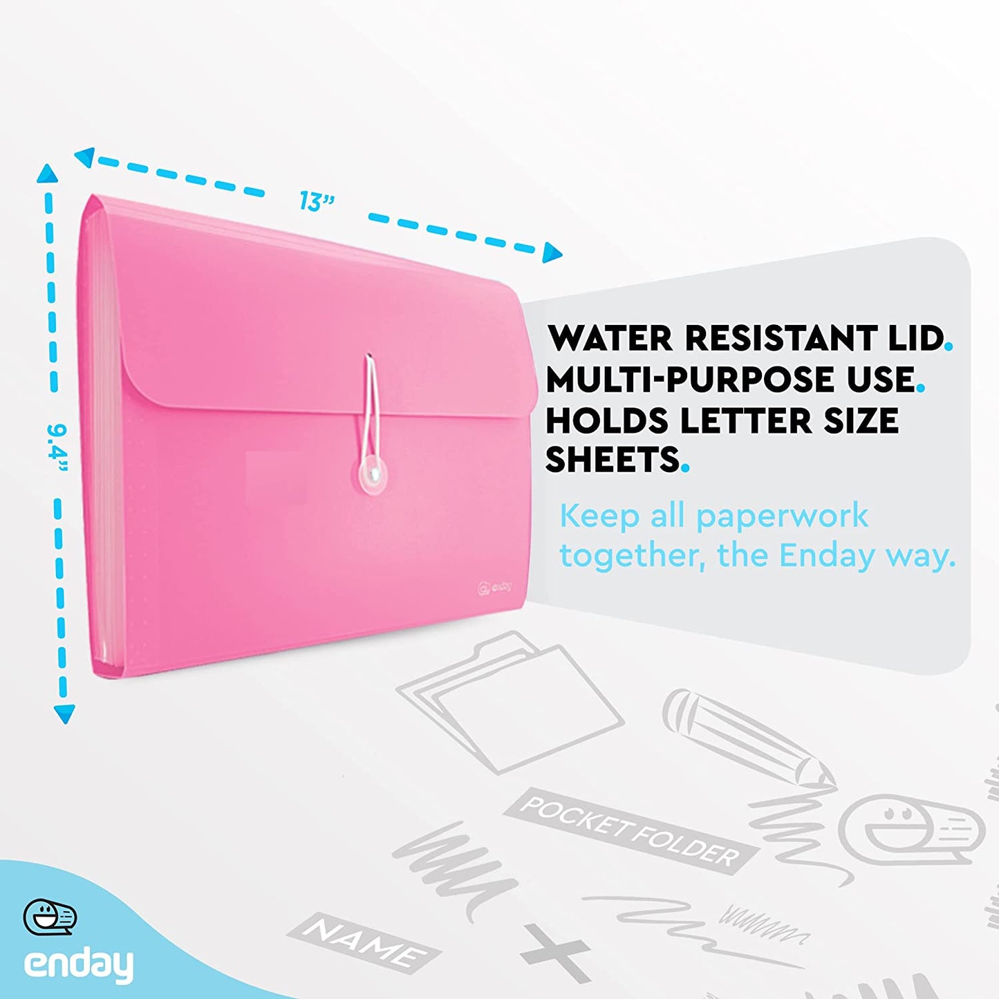13-Pocket Letter Size Poly Expanding File pink