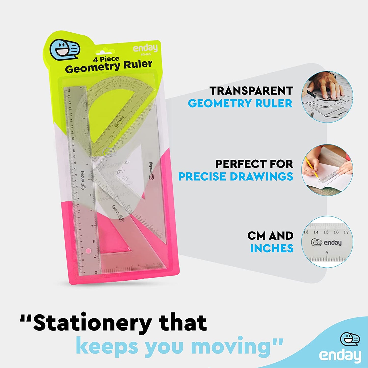 Enday 4-Piece Geometry Ruler Combination Sets