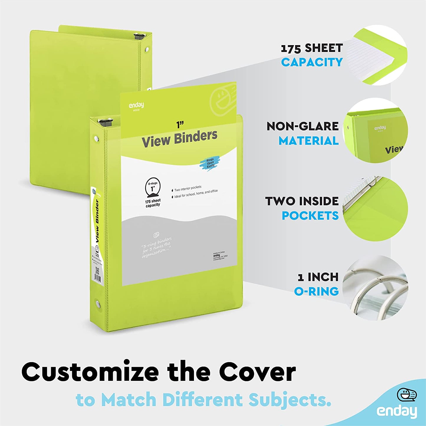 1" 3-Ring View Binder w/ 2-Pockets - Green