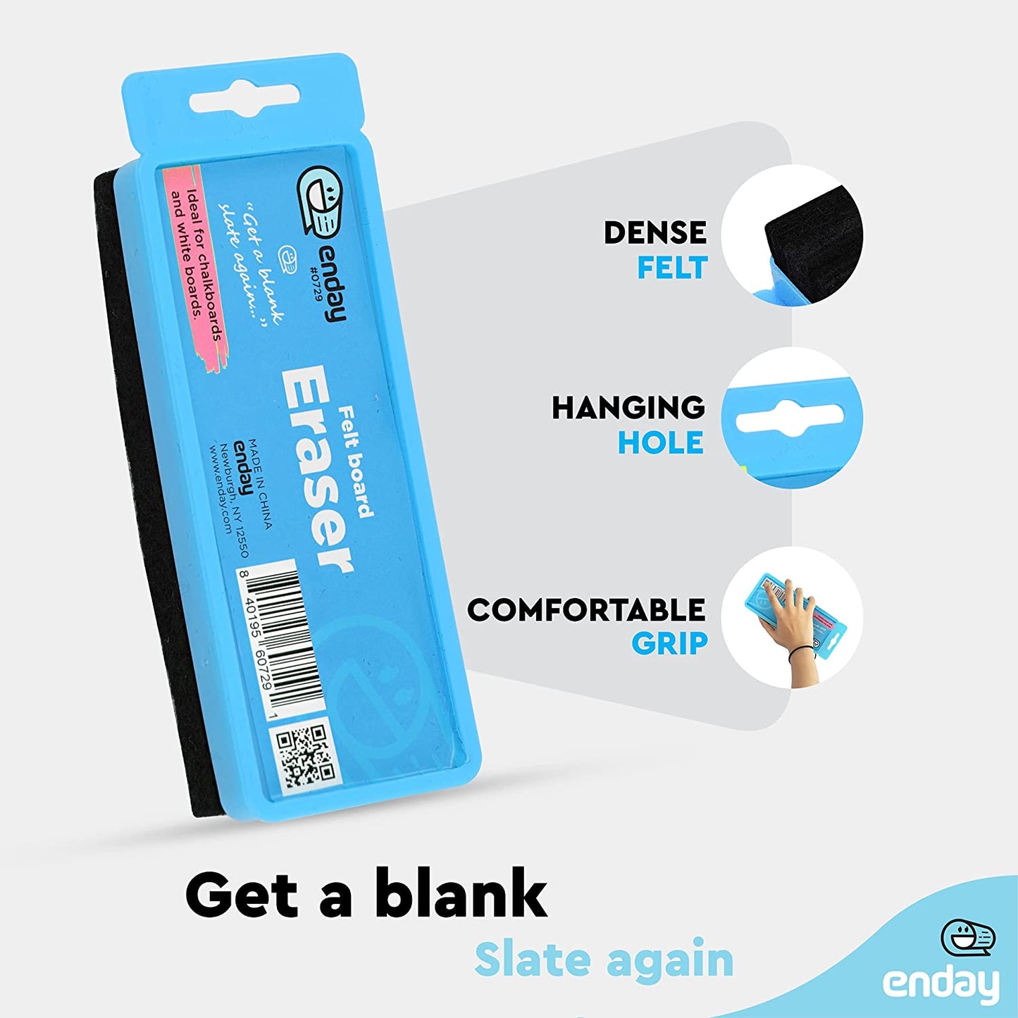 Felt Chalkboard/Whiteboard Eraser w/ Hanger - Blue